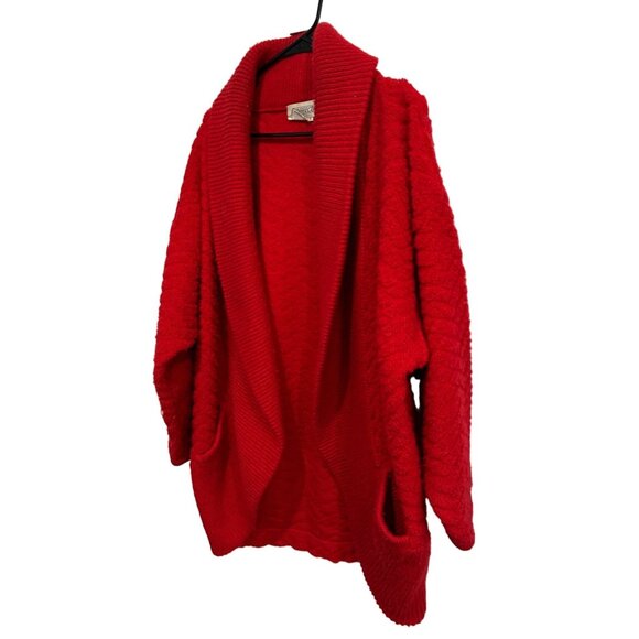 Vintage Sideffects Red Knit Open Front Cardigan Long Sweater Sz M - Picture 3 of 7